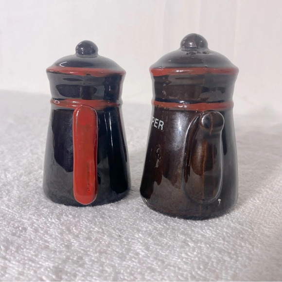 Vintage Brown Red Ceramic Mini Coffee Pot Salt & Pepper Shakers - Picture 4 of 7
